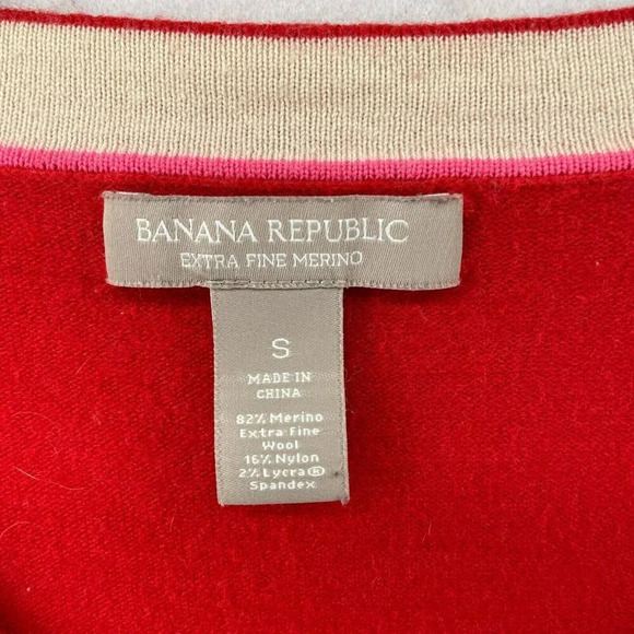 Banana Republic Merino Wool Sweater Women S Red V-Neck Slim Fit Stretch Pullover - Picture 8 of 9